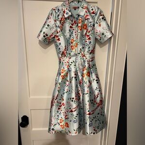 Chi Chi London Midi Dress in Sateen with Collar and Sleeves - multi floral